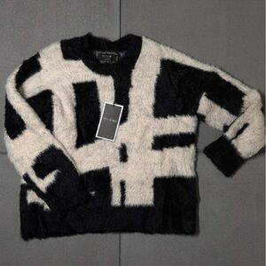 RELIGION Black and White Fuzzy Sweater